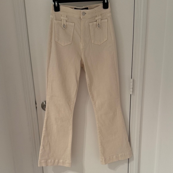 Veronica Beard Carson Ankle Flare High Rise Cream Jeans